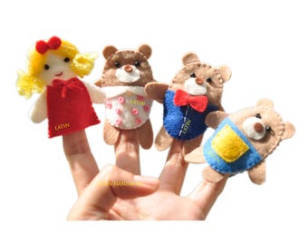 Felt Finger Puppets - Goldilocks and Three Bears (Set of 4 PCS) | Nursery Rhyme Storytelling, Educational Play Set, Toddler Toys