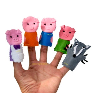 Set 5 pcs Felt Finger Puppets - The Story of The Three Little Pigs | Nursery Rhyme Set, Educational Toys, Storytelling Play for Kids