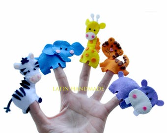 Set 5pcs Animals Handmade Felt Finger Puppets for Kids | Nursery Rhyme Storytelling, Counting Toys, Educational Play Set, Toddler Toys.