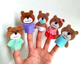 Felt Finger Puppets - Bear Family (Set of 5 PCS) | Nursery Rhyme Storytelling, Educational Play Set, Toddler Toys