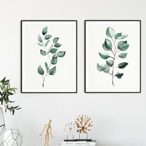 Eukalyptus Druck, 2er Set Drucke botanisch, Grüne Wandkunst, Eukalyptus Kunstdruck Set, Blatt Wandkunst, Badezimmer Wandkunst