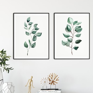 Eucalyptus print, Set of 2 prints botanical, Green Wall Art, Eucalyptus Art Print Set, leaf wall art, bathroom wall art