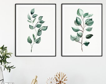 Eucalyptus print, Set of 2 prints botanical, Green Wall Art, Eucalyptus Art Print Set, leaf wall art, bathroom wall art