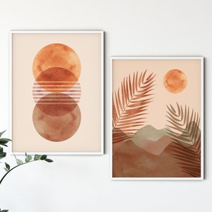 Sun Desert Print, Set of Two Prints, Abstract Sun, Boho Wall Art, Abstract Sun Poster, Boho Art Print, Minimal wall art set