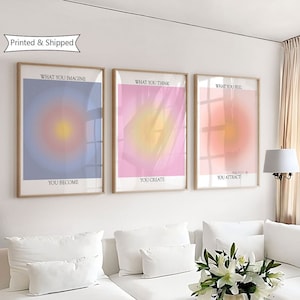 Ensemble d’affiches Aura de 3, impressions Aura, impression dégradée, impression aura colorée, art mural à la mode, impression d’art spirituel, décoration de salon