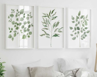 Sage Green Wall Art, Bedroom Wall, Olive Branch Print, Eucalyptus Prints, Relaxing Minimalist Wall Decor, Watercolor Leaves Poster