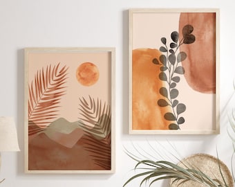 Boho Wall Art, Sun Desert Print, Modern eucalyptus art print, Abstract botanical art print, Mid-century modern wall art