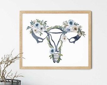 Uterus Anatomy Print, OBGYN Office Art, Doula Gift, Midwife Gift, Uterus Art Floral Print, Midwife Art, Gynecologist Office Decor