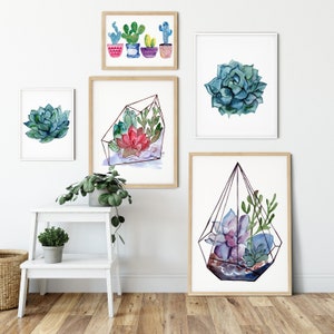 Succulent Wall Art, Succulent Print Set, Cactus Wall Art, Succulent Art Prints, Cactus Print, Watercolor Succulent Printable