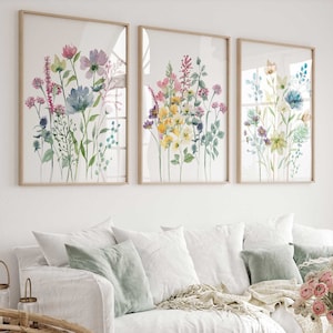 Wildflower Prints, Girl Nursery Wall Art, Set of 3 prints, Meadow flowers, Wildflower Nursery Decor, Botanical Print, Floral Nursery decor