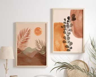 Terracotta Print, Mid Century Modern wall art, Set of two Printable Art, Set of 2 prints, Sun Desert Print, Printable Abstract Print