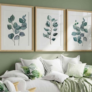 Botanical Leaves set of 3 Prints, Green Leaf wall art,  Eucalyptus Wall Art, Botanical Wall Decor, Living Room Art, Bathroom prints set