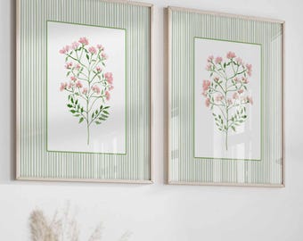 Wildflowers Set of 2 Prints, Grandmillenial Wall Art, Green Bedroom floral art, living room Flowers, Botanical Print set, Sage green art