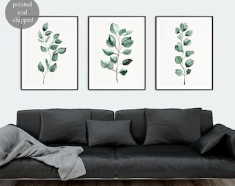 Eucalyptusprint, 3-delige kunst aan de muur, botanische printset van 3, groene muurkunst, eucalyptusbladprint, 3 botanische kunstprints