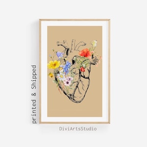 Anatomy Heart Print, Med School Gift, Human Heart with flowers, Cardiologist Office Decor, Cardiology Art, Anatomy Poster