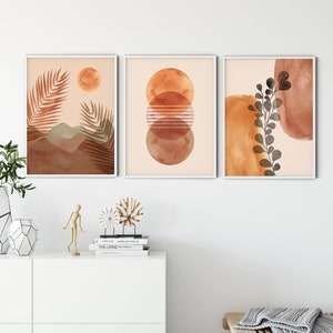 Terracotta prints set of 3, Mid Century Modern Art Print, Boho Decor, Minimalist Gallery Wall, Abstract Sun Desert Print