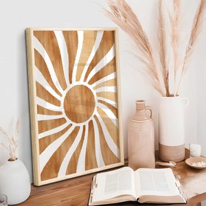Arte retro para impressão do sol, arte da parede do sol, impressões Boho, download instantâneo, impressão artística dos anos 70, moderno de meados do século, pôster abstrato mínimo do sol