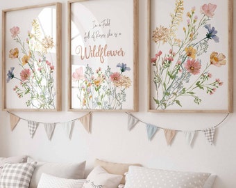 Boho Wildflowers Nursery, In a field of roses, Baby Girl Nursery Print, Pastel Flowers wall art, Nursery she is a wildflower Print