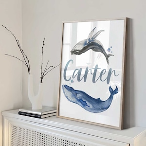Baby name Print for nursery boy, Baby boy nursery nautical, Sea Life Nursery Wall Art, Nursery whale print, Nursery Name Art