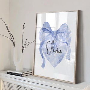 Print strik kinderkamer, strik kinderkamer flirt, gepersonaliseerde naam kinderkamer, naam babymeisje afdrukken, roze strik naam kinderkamer