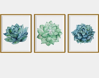 Succulent wall art, Floral SUCCULENT POSTER, Watercolor Flower Print, Set of 3 Prints, Printable Succulent Art, Digital Download