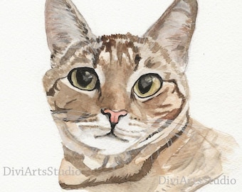 Custom Cat Painting, Handpainted Custom PET PORTRAIT WATERCOLOR, Handmade Pet Portrait Cat Gift