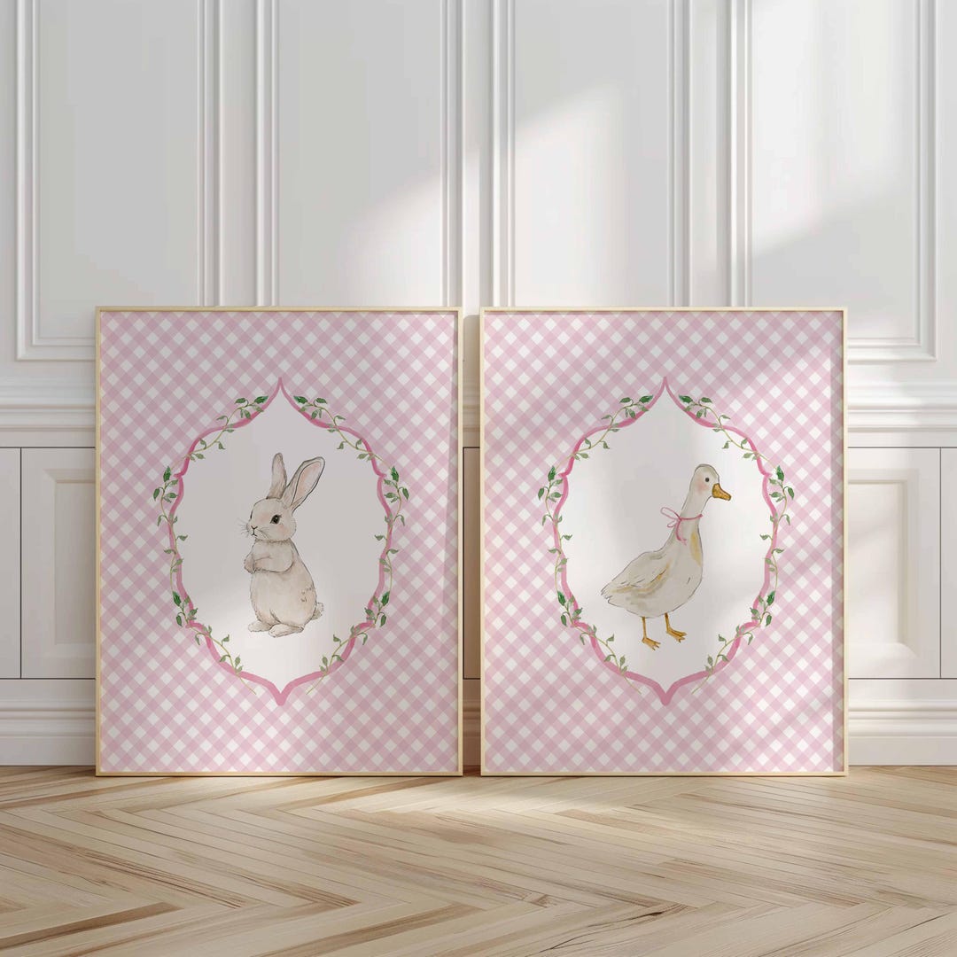 Silly Goose and Bunny, Girl Nursery Wall Art Set of 2, Pink Farmhouse ...