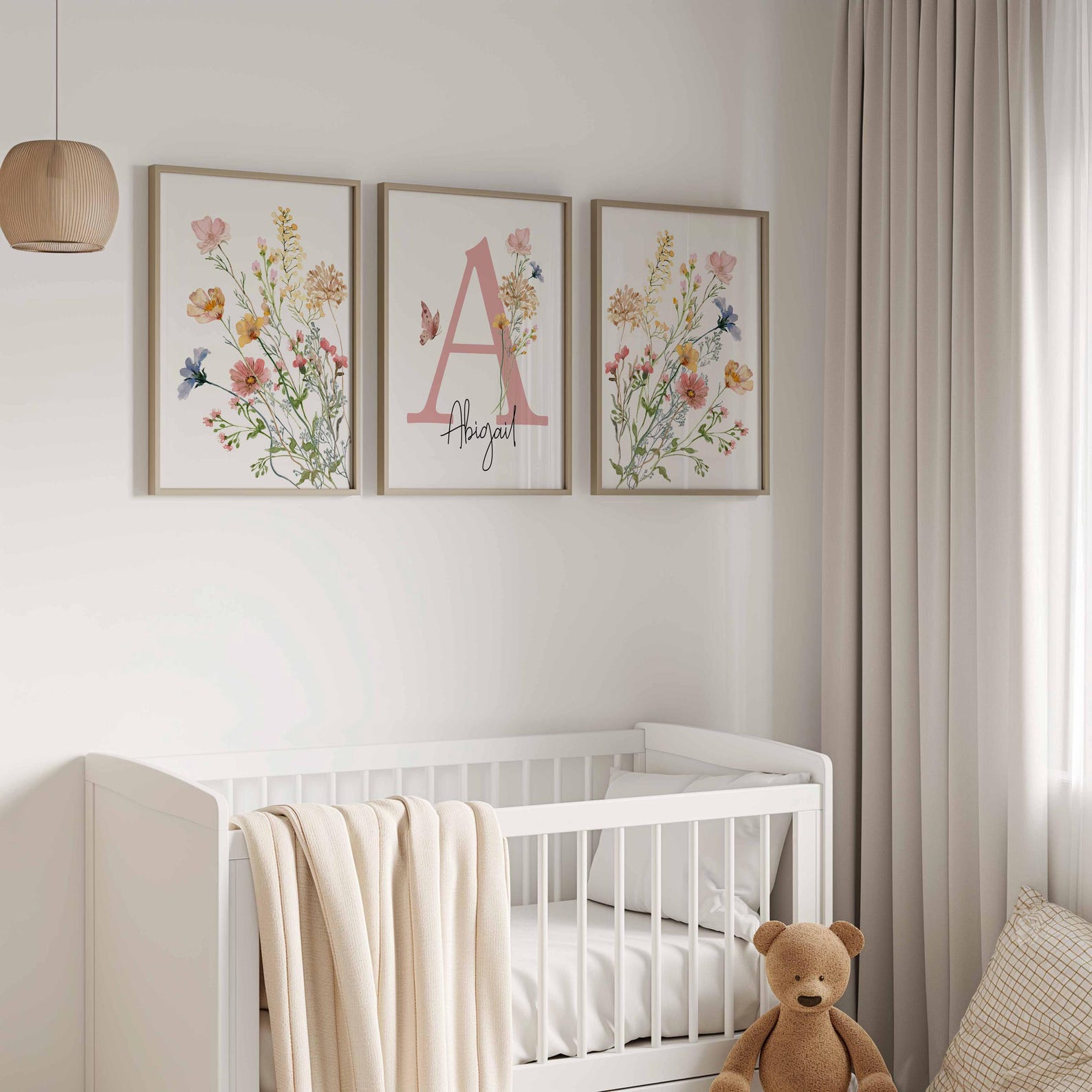 Wildflowers Nursery Print: Custom Name, Boho Floral Wall Art - Etsy