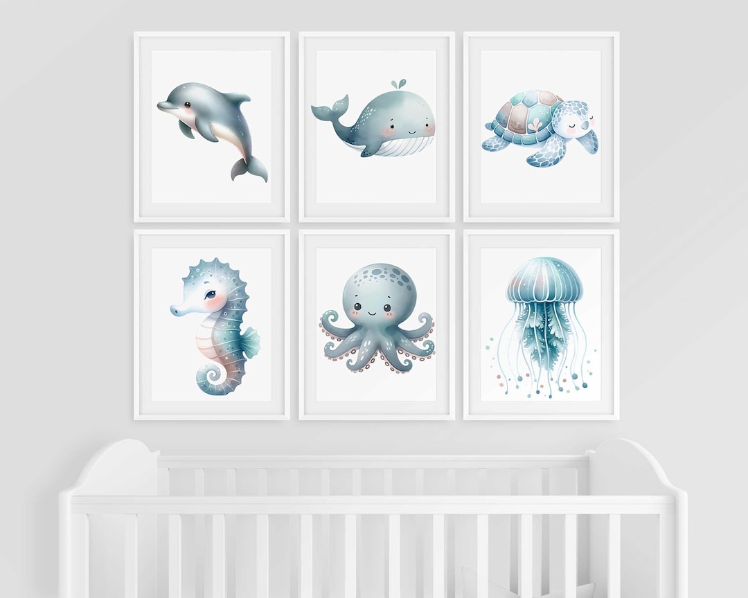 Baby Sea Animal Nursery, Cute Ocean Theme Prints, Set of 6 Wall Art ...