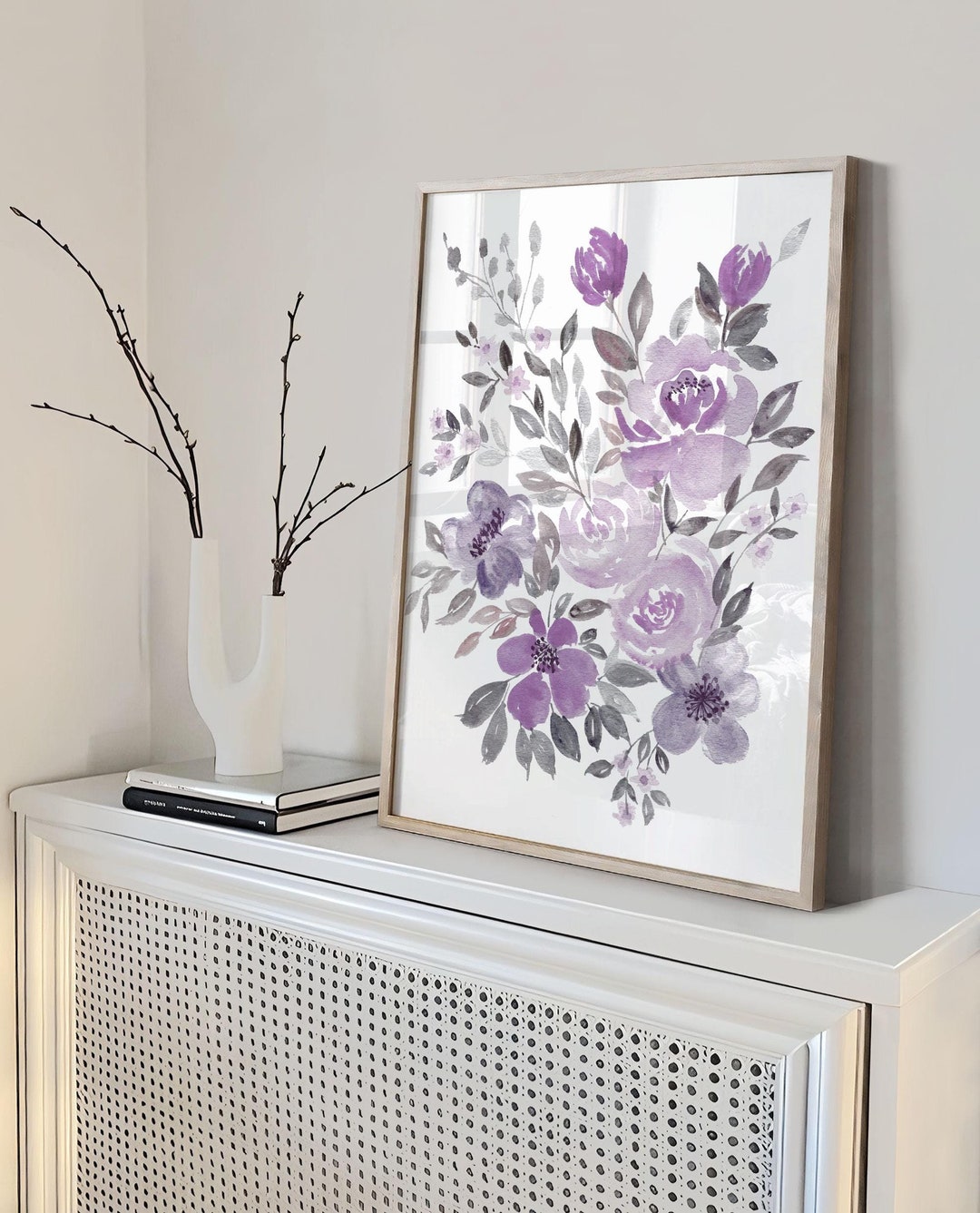 Watercolor Purple Flowers Wall Art, Lilac Flower Print, Peonies ...