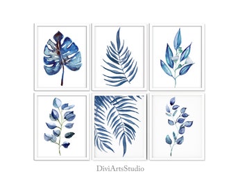 Set of 6 Botanical Printable Wall Art Bundle, EUCALYPTUS PRINT, Botanical Print set, Blue Wall Art, Eucalyptus Printable art, Bathroom Print