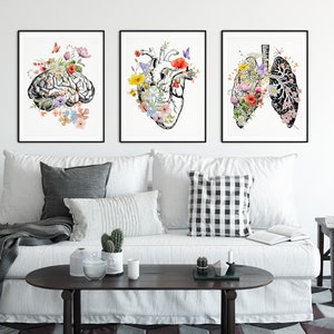 Anatomy Art Set, Brain Heart Lungs Wall Art, Medical Student Gift ...