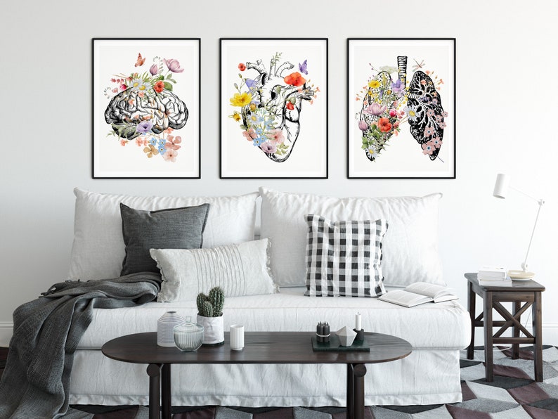 Anatomy Art Set Brain Heart Lungs Wall Art Medical Student - Etsy