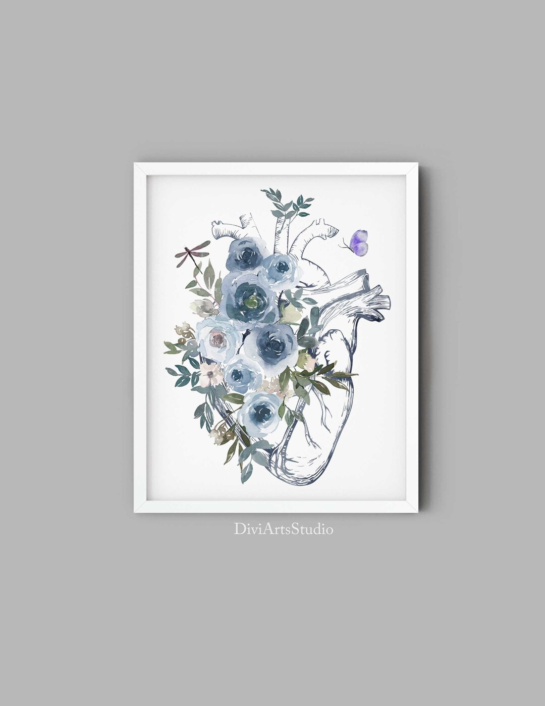 Human Heart With Flowers, Anatomical Heart, Anatomy Art Print ...