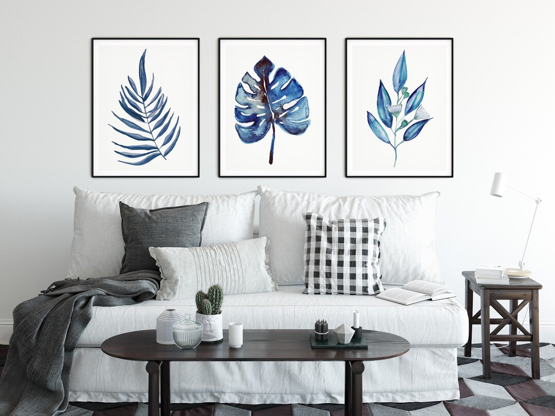 Navy Blue Wall Art Set of 3 Botanical Prints Botanical Print - Etsy