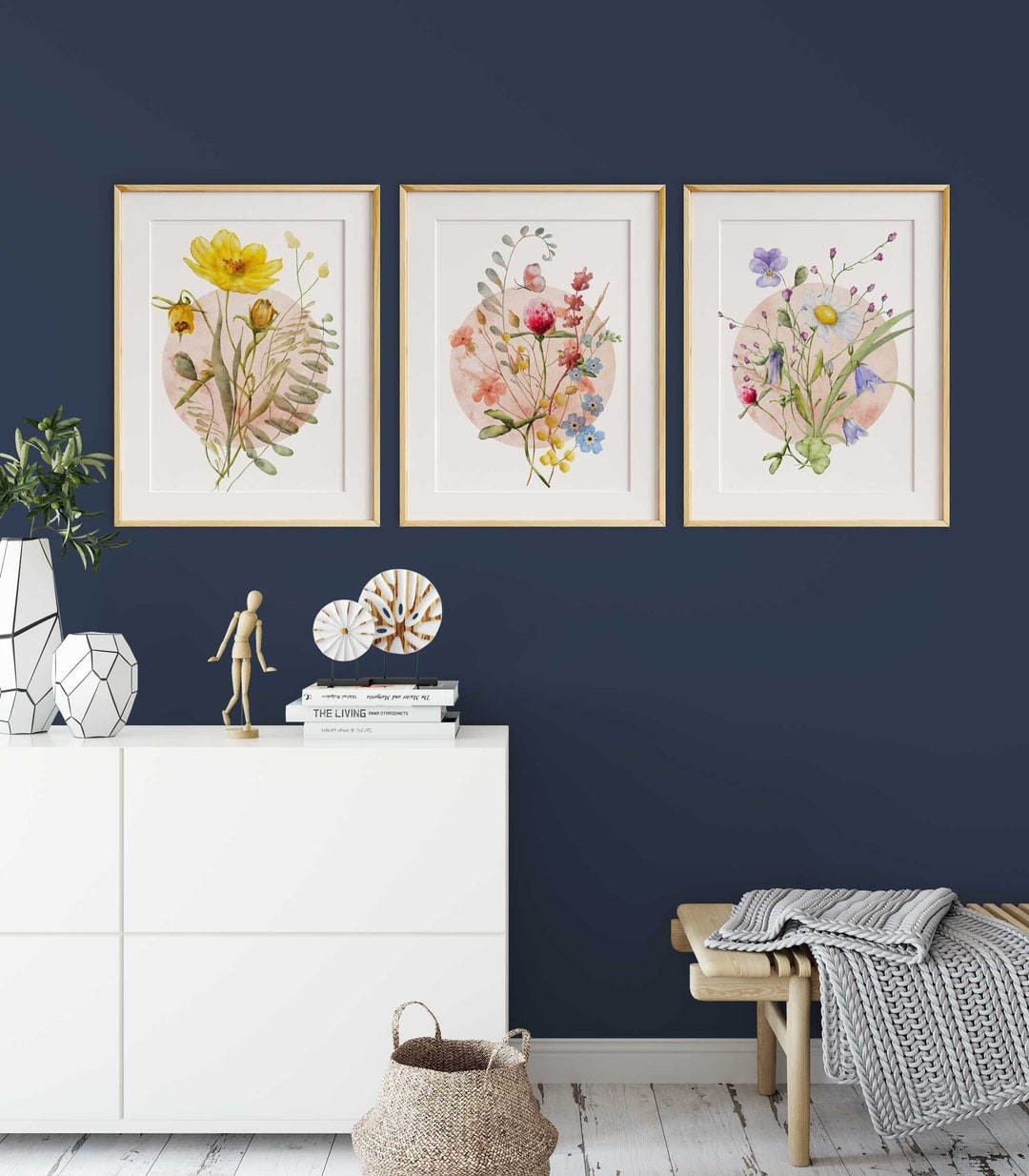 Wildflowers Print, Set of 3 Wall Art Floral, Botanical Flowers ...