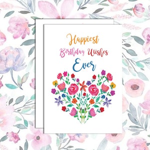 Birthday Card Girlfriend, Printable Birthday Card, Watercolor Floral ...