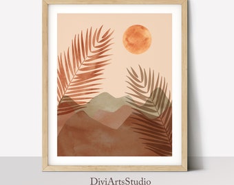 Arte da parete moderna di metà secolo, stampa in terracotta, stampa di paesaggi astratti, stampa astratta del deserto, arte minimalista, arte da parete neutra