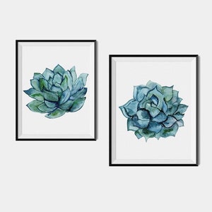 Succulent Watercolor Print,  Set of 2 Prints, Succulent Flower, Succulent Wall Art, Painting, Succulent Art Print, Succulent Illustration