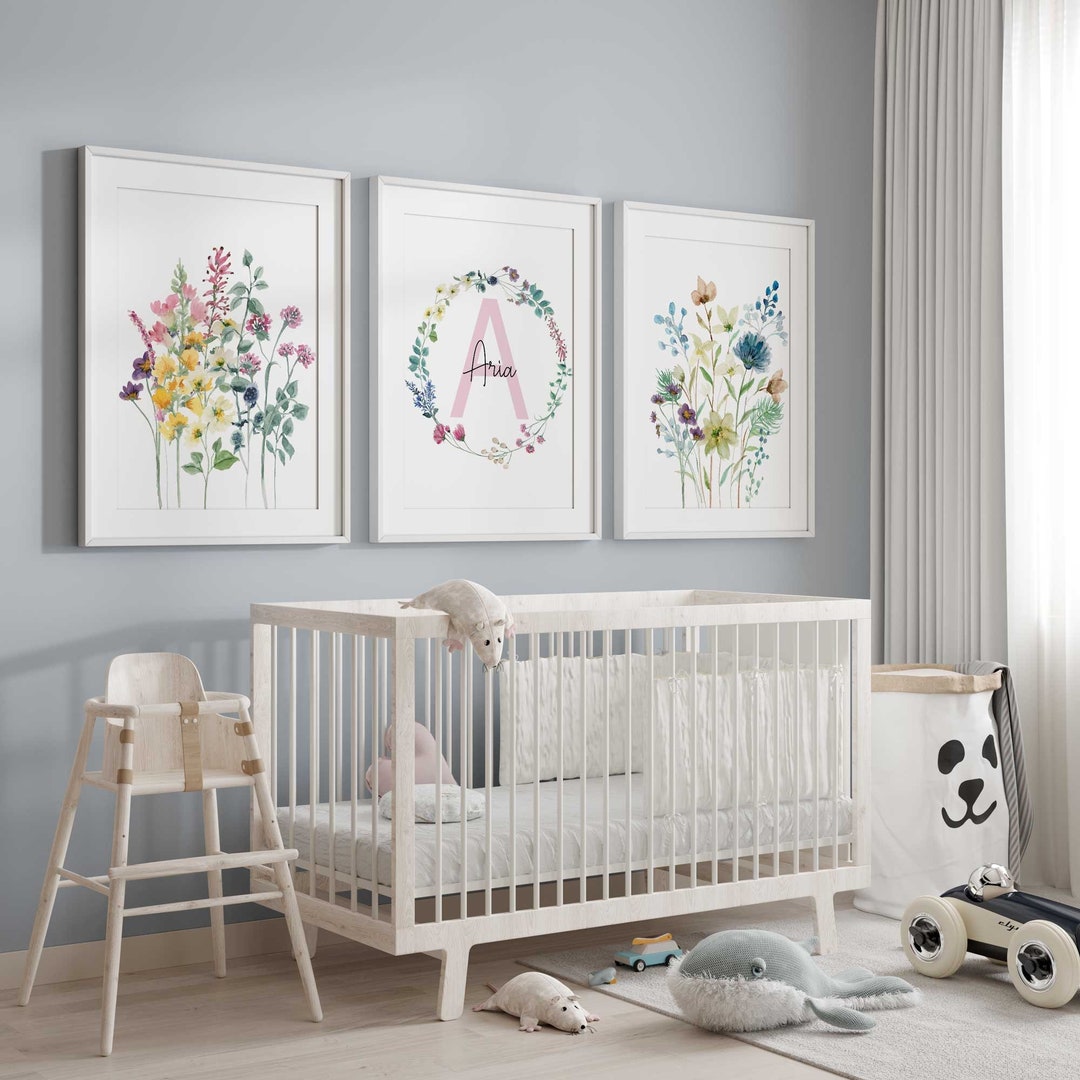 Wildflowers Nursery Prints, Girl Nursery Decor, Pastel Girl Name Print ...