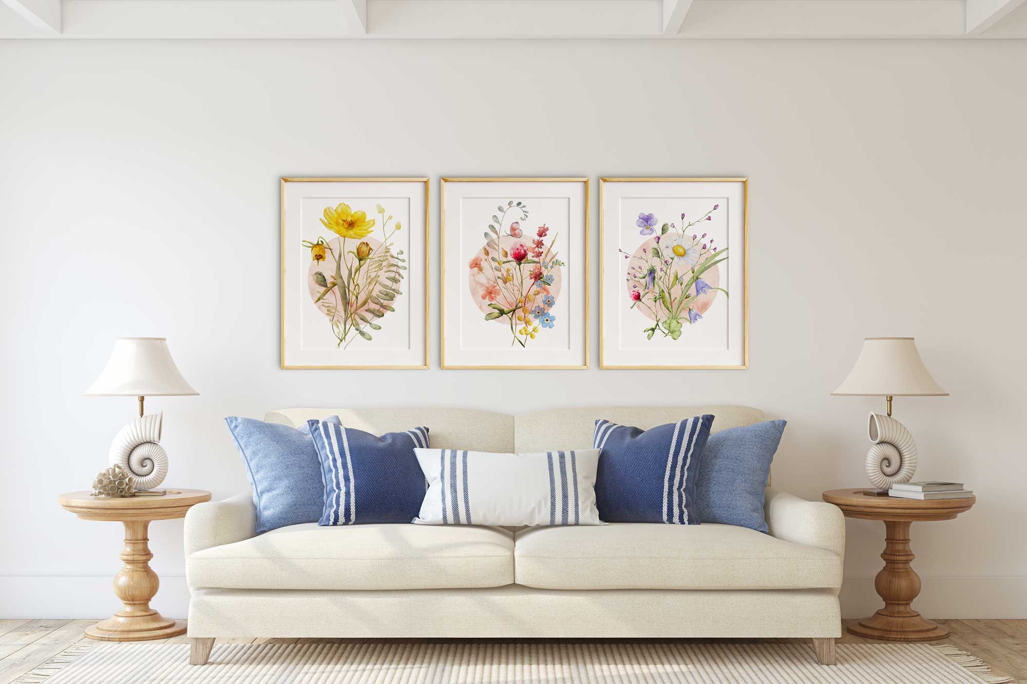 Wildflowers Print, Set of 3 Wall Art Floral, Botanical Flowers ...
