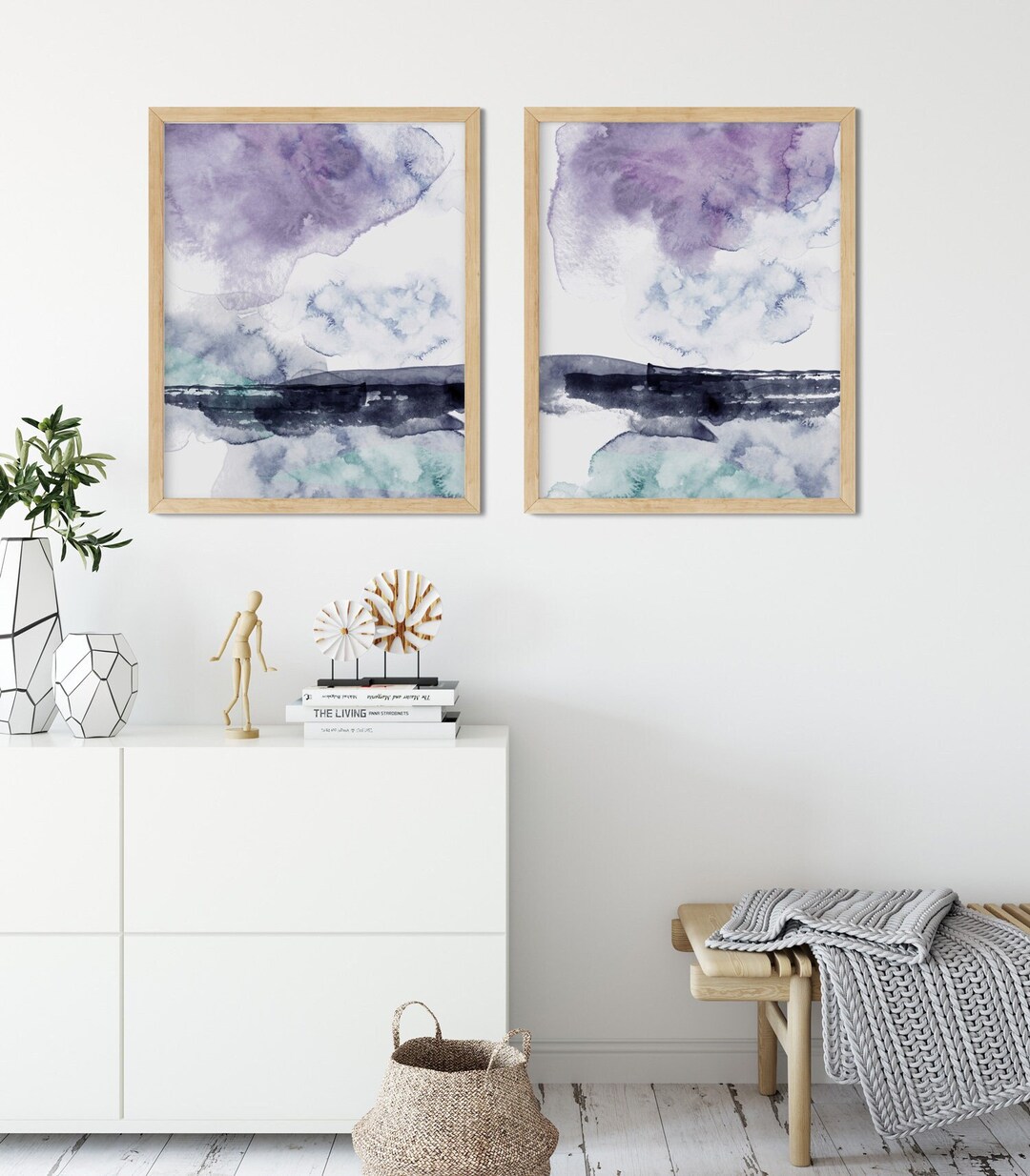 Blue Purple Landscape Wall Art Prints Bedroom Decor Modern Etsy