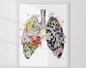 Human Lungs Art Flowers, Anatomy Poster, Respiratory Therapist office Decor, Pulmonologist Gift