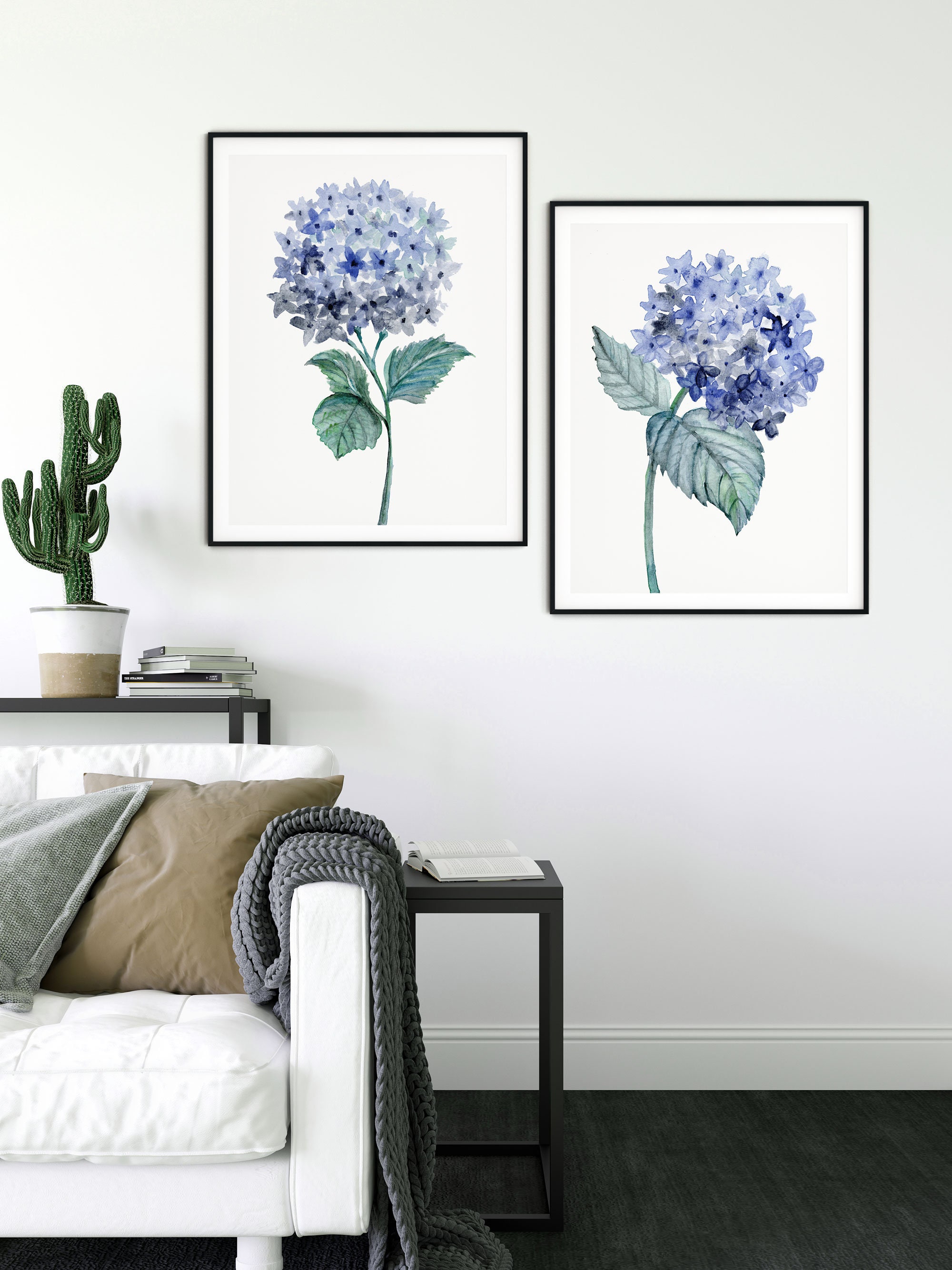 Hydrangea Art Print Set, Blue Botanical Flowers Print Set of 3 ...