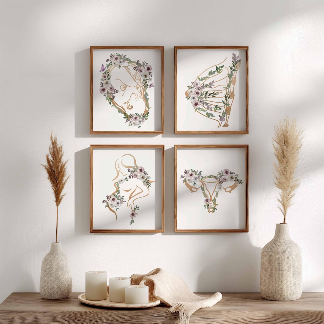 Obgyn Wall Art, Midwife Artwork, Gynaecology Poster, Flower Gold Print ...