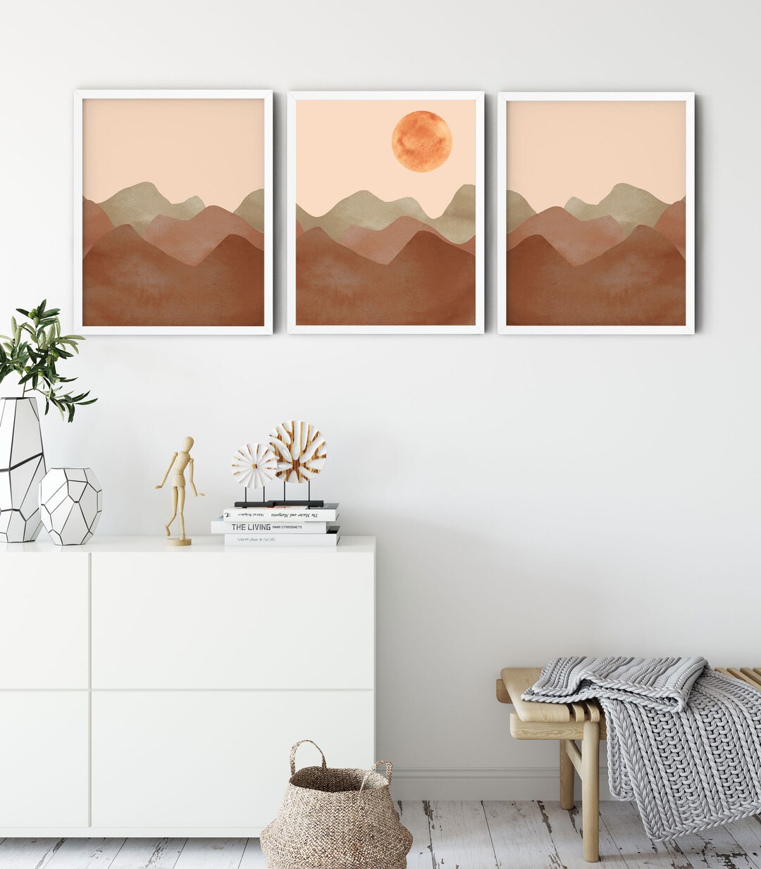 Abstract Prints Set of 3, Mid Century Modern Art Print, Terracotta ...