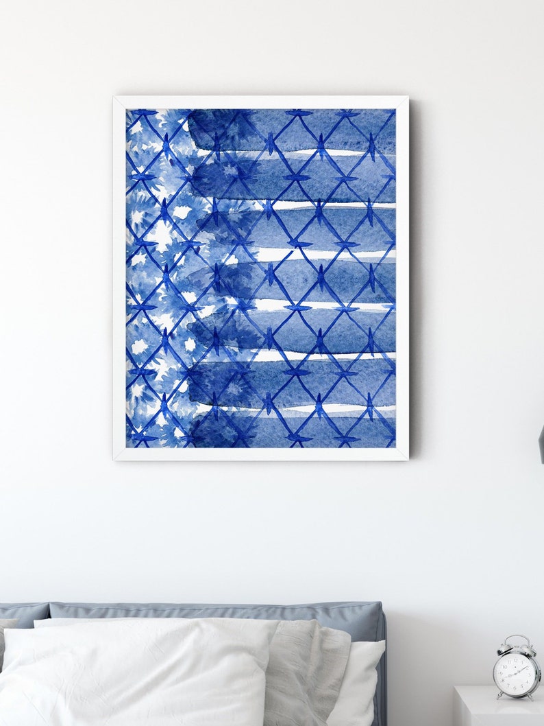 Shibori Wall Art Set of 3 Abstract Blue Wall Art Prints Etsy