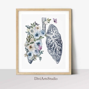 Lunge Anatomie Poster, Medizinische Wandkunst, Arzt Büro Dekor, Med Student Abschluss Geschenk, Aquarell Lunge mit Blumen