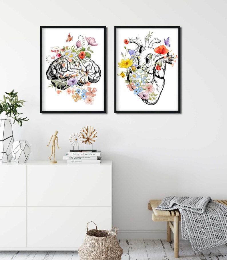 Anatomy Art Set, Brain Heart Lungs Wall Art, Medical Student Gift ...