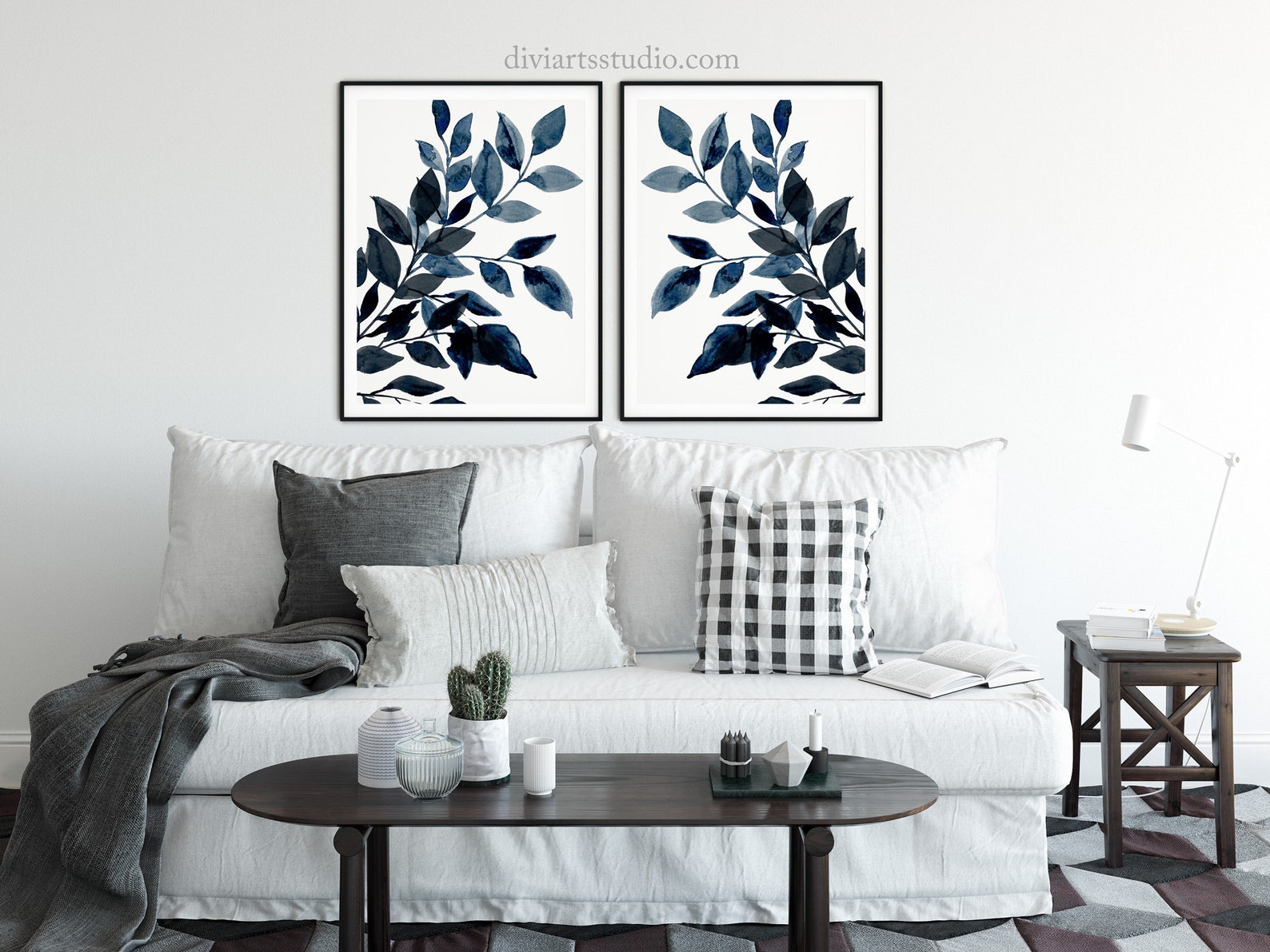 Blue Leaf Art Prints: Botanical Watercolor Set of Two - Etsy